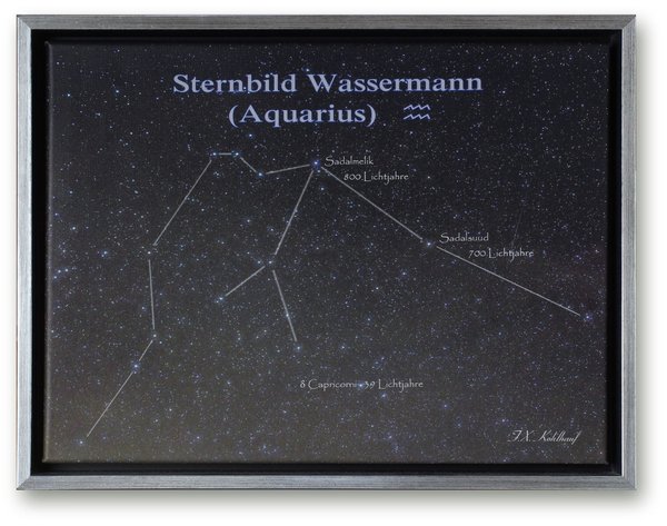 Sternbild Wassermann - Leinwandbild mit Rahmen, 33x43 cm