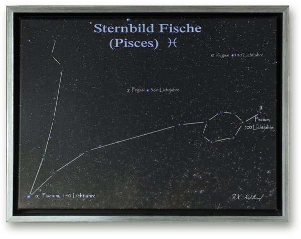 Sternbild Fische - Leinwandbild mit Rahmen, 33x43 cm
