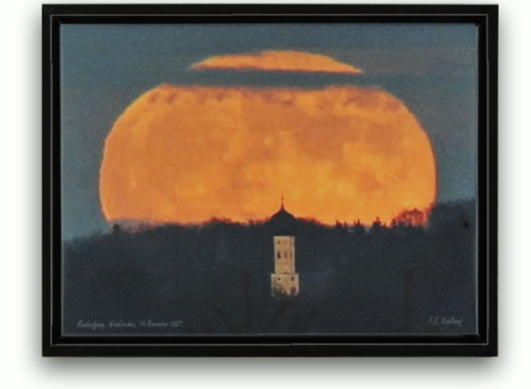 Mondaufgang, Waakirchen, 19.11.2021 - Leinwandbild mit Rahmen, 33x43 cm